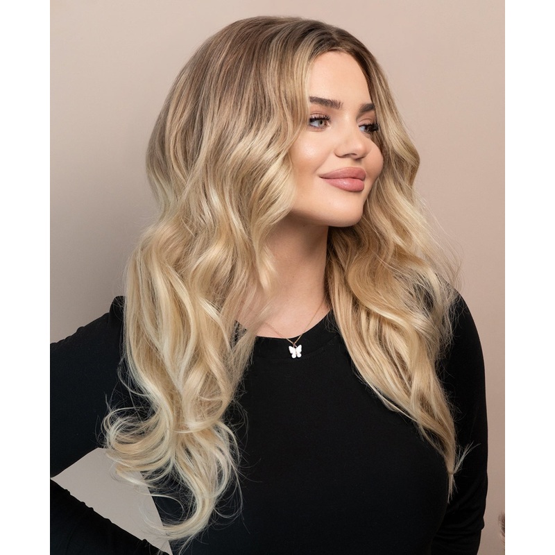 lace front human wig – 20″ light blonde balayage.
