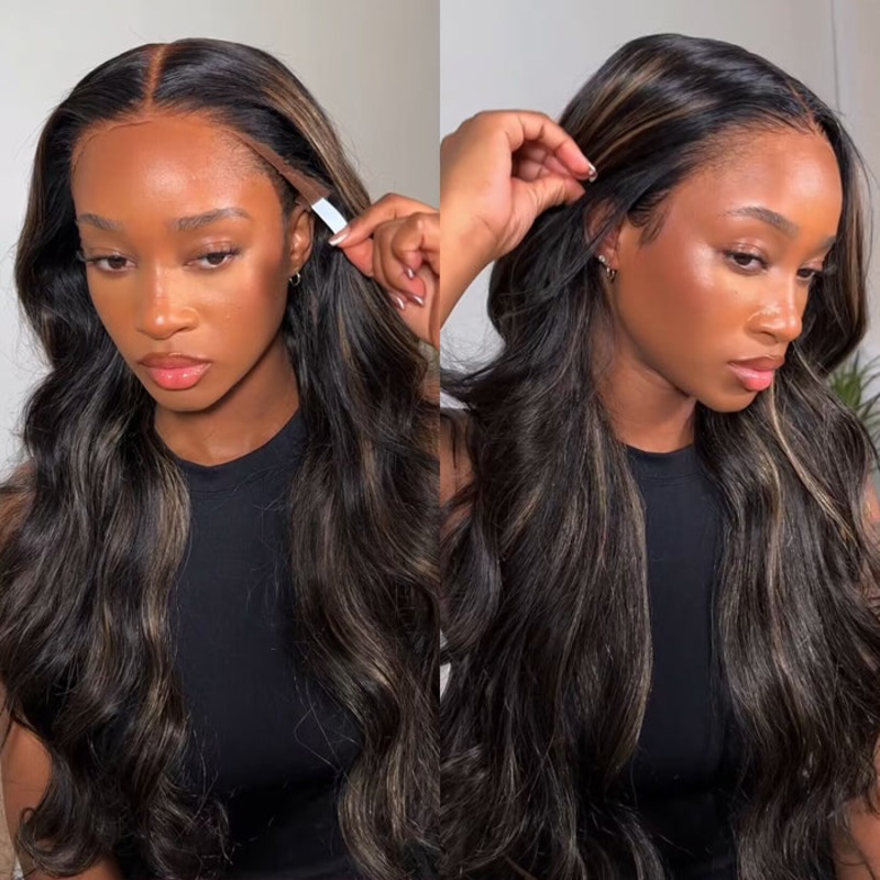 Blonde Mix Black Glueless Highlight Wig 13×4 Pre Cut HD Lace Frontal Ready To Wear Wig 16 Sold Out Body Wave 13×4 Pre Cut Glueless