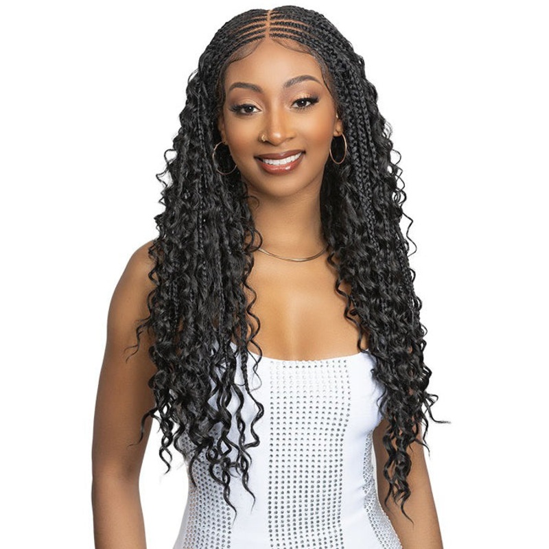 Janet Collection Melt Human Hair Blend Glueless 360 HD 13×6 Lace Front Wig – BOHO BOX BRAID 28″ 1