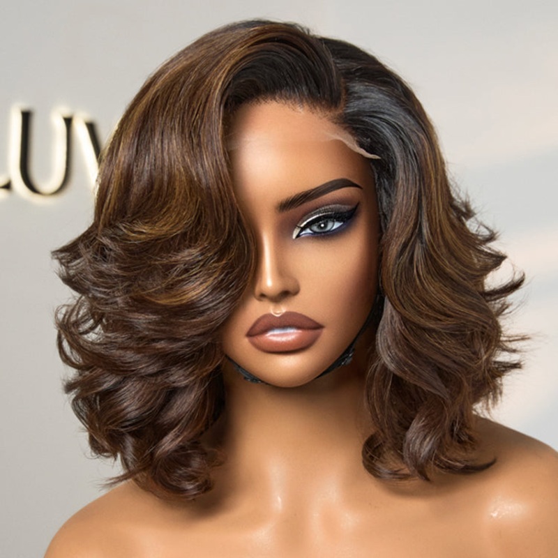 Ombre Brown Butterfly Layers Loose Wave Glueless Minimalist HD Lace Short Wig Easy to Wear – US Only 10 No