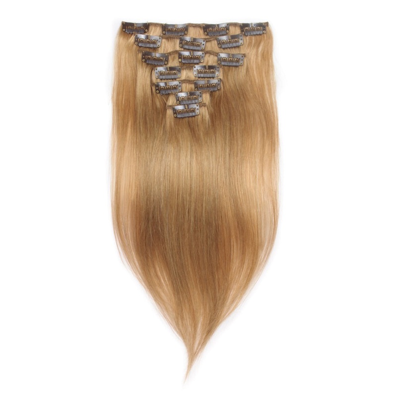 QVR #27 Honey Blonde Straight/Body Wave 7Pcs Clip in Hair Extensions Straight 12” 1 Pack (7pcs)-Sale