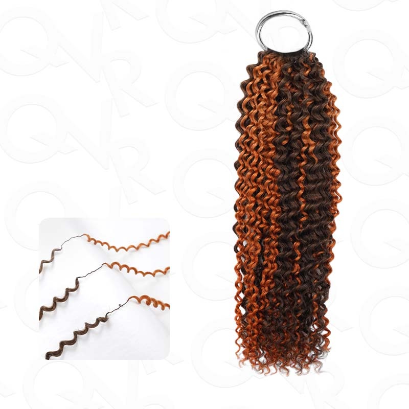 QVR Seamless Small Kinky Curly Feather Crochet Hair Highlight #P2/30 Machine Made Human Hair Extensions Highlight #P2/30 3 Packs (Most People Choice) 14”