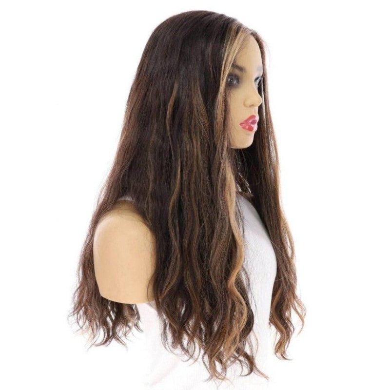 24″ Divine Luxe Lace Top Wig #1B Black w/ Caramel Balayage & Rooting Wavy