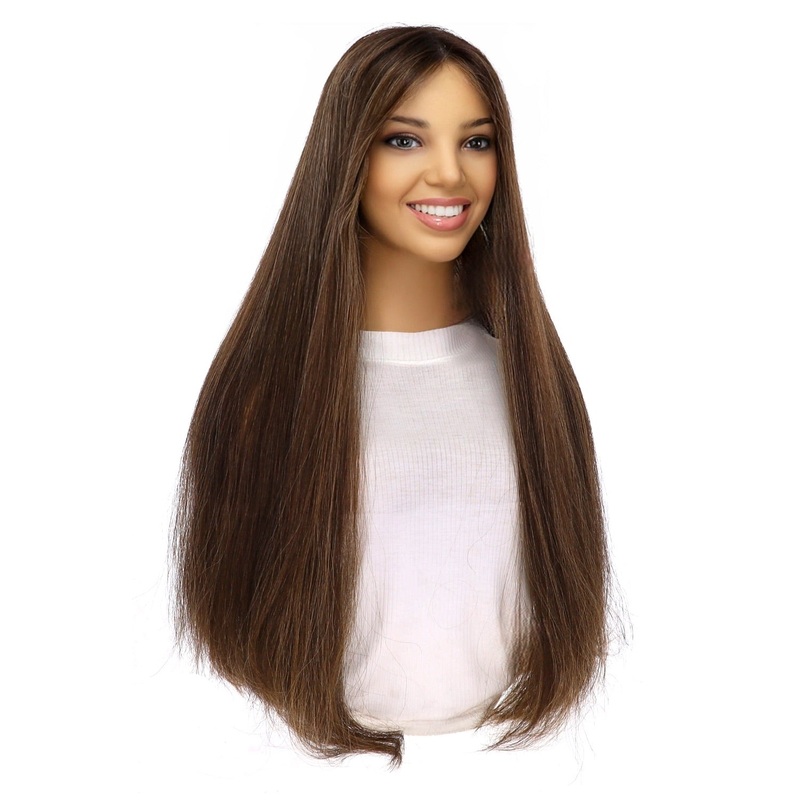 26″ Divine Lace Top Topper Dark Brown w/ Highlights Zig Zag Lace Front