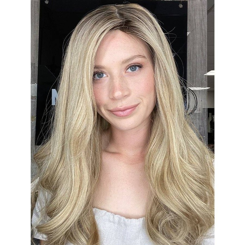 26″ Ponytail Silk Top Wig Ash Blonde w/ Full Rooting