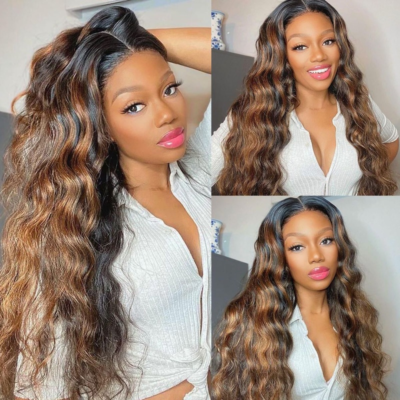 4/27 Honey Blonde Wig 13*4 Lace Front Wigs Human Hair Body Wave Ombre Wig 10 150%