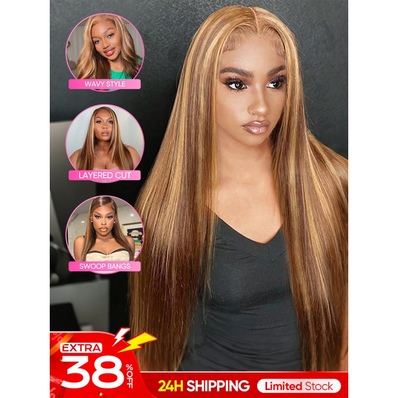 [Clearance Sale]CurlyMe Highlights Ombre 7×5 Swiss Lace Wear Go Straight Glueless Wigs Pre Cut Lace Wig 10(bob)