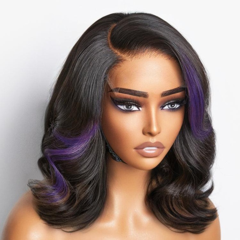 Limited Design | Purple Highlights Loose Wave Glueless 5×5 Closure HD Lace Wig | Large & Small Cap Size S (21.5 inches) 12 (Pre-order | 5-Day Crafting) No