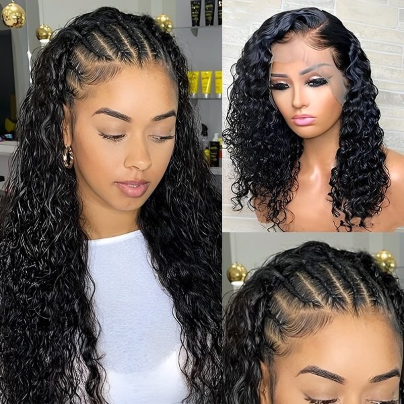 QVR Water Wave Wigs Curly Human Hair Wig 13×6 Full Lace HD Transparent Lace Wig Natural Color 12 150% Transparent Ful Lace