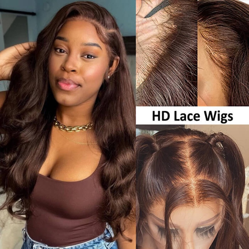 #4 Chocolate Brown Wig Straight & Body Wave 13×4 HD Lace Frontal Human Hair Wig 16 4×4 Lace Glueless Body Wave