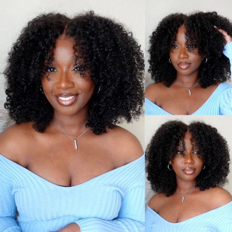 4C Kinky Edges Kinky Curly Bob Wig 5×5 HD Glueless Lace 100% Human Hair Wig With Super Natural Hairline 12 5×5–Kinky Edge Hairline 180%