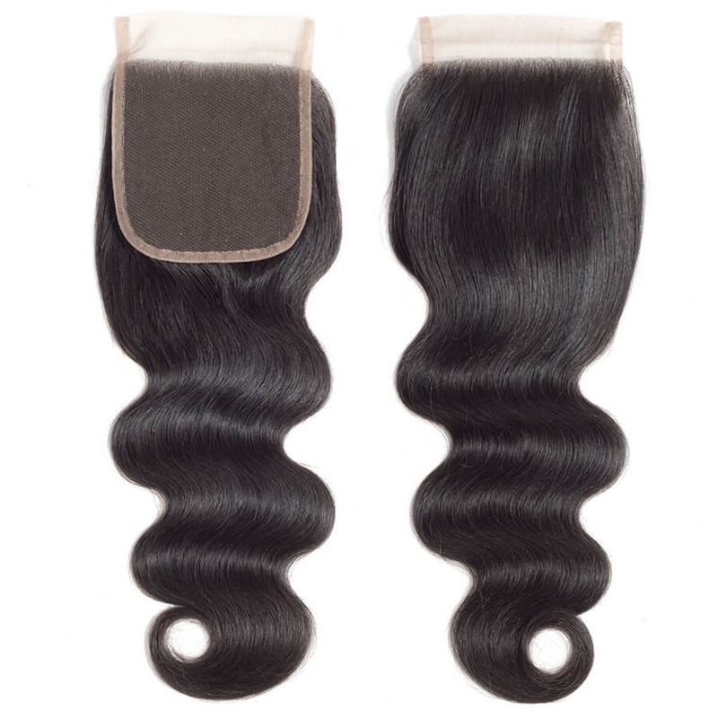 4×4 HD Transparent Lace Closure Body Wave Human Hair Closure Natural Black Hair Top Swiss Lace 12 Medium Brown Lace Free Part