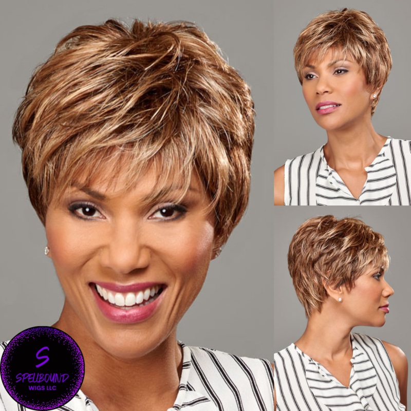 Faith (Petite) in 88GR – Synthetic Wig Collection by Henry Margu ***CLEARANCE*** 88GR – Light wheat blonde with dark strawberry blonde highlights and medium brown root