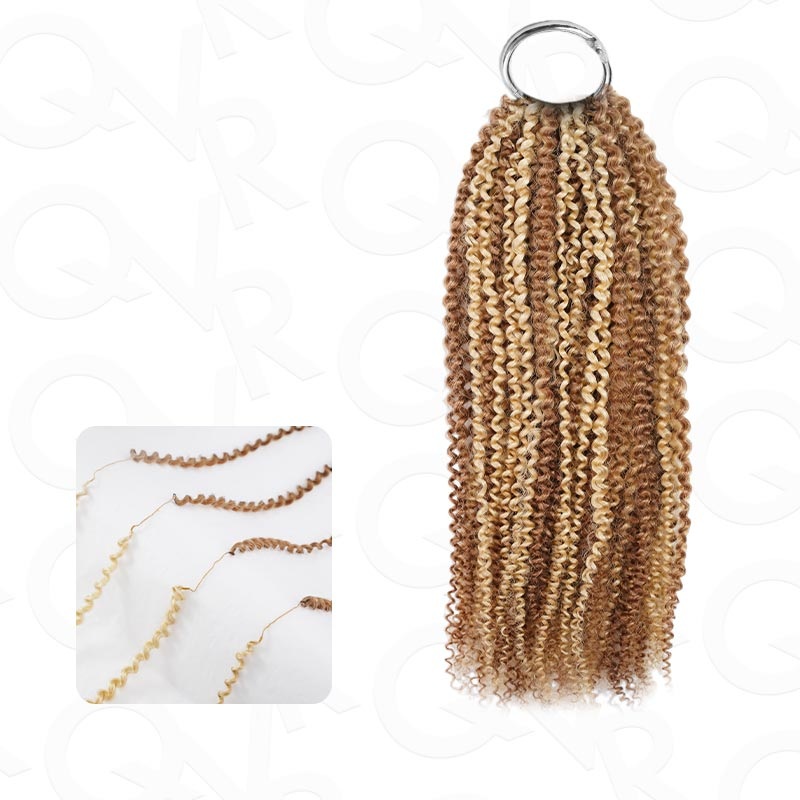 QVR Invisible Afro Kinky Curly Feather Crochet Hair Highlight #P6/24 Machine Made Human Hair Extensions Highlight #P6/24 3 Packs (Most People Choice) 14”