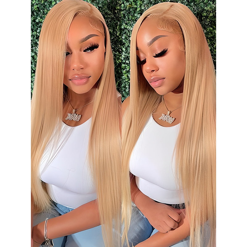 CurlyMe #27 Pre Plucked 13×4 Lace Front Wigs Silky Straight Virgin Hair Honey Blonde Color 13×4 180% 10