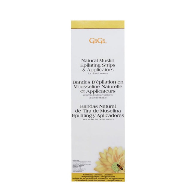GiGi Natural Muslin Epilating Strips (Spatulas) & Applicators- Contains 20