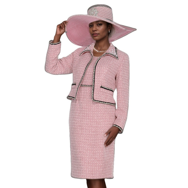 Pearl Trim Tweed Hat Pink OS