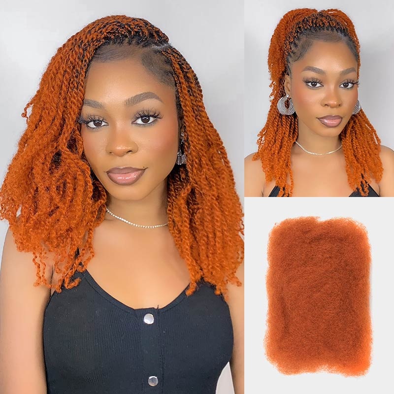 QVR Ginger Orange Afro kinky Bulk Hair Extensions For Braiding Dreadlock Human Hair 3 Packs (Full Head) 12” Ginger Orange