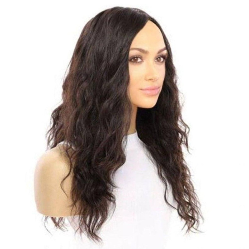 22″ Ponytail Silk Part Wig Soft Black Wavy Zig Zag Lace Front