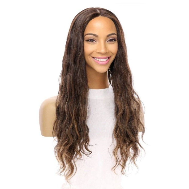 26″ Ponytail Silk Top Wig Dark Brown Balayage Wavy Zig Zag Lace Front