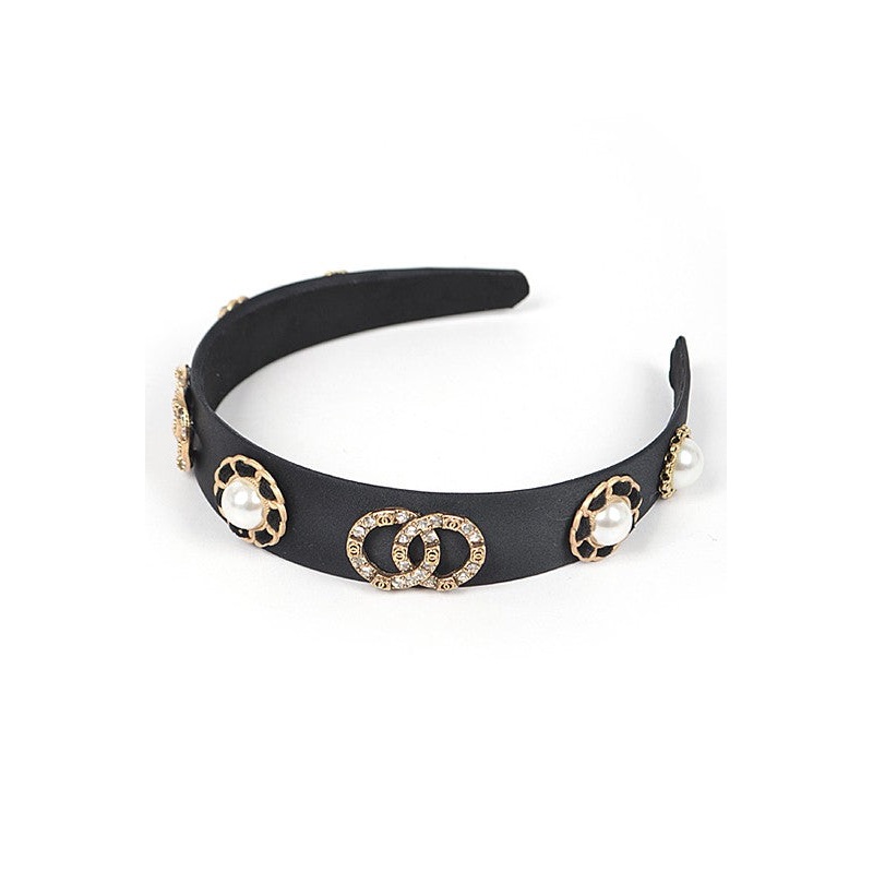 Bejeweled Crystal And Pearl Iconic Headband Black O/S