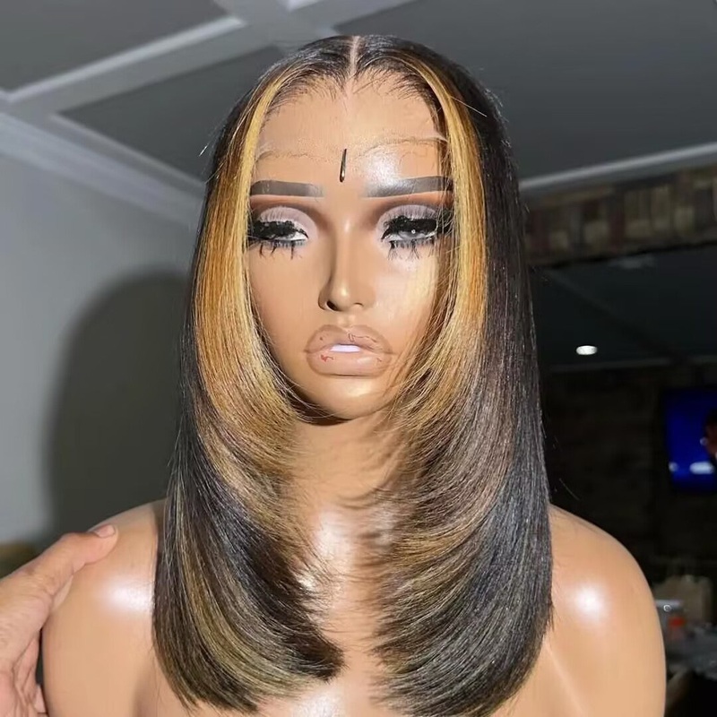 Layer Cut Glueless Wigs Ombre Highlight Straight Bob Human Hair Classic HD Lace Wigs 10 5×5 Pre Cut Lace 220%