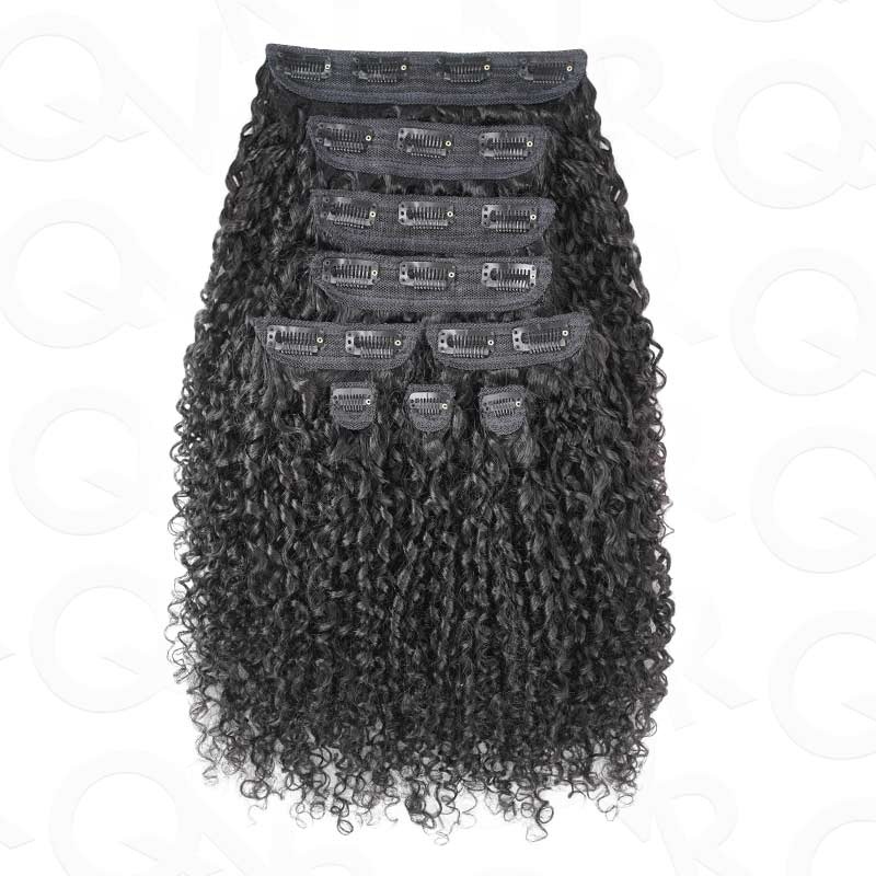 QVR Best 9PCS Weft Clip In Hair Extensions 5PCS Volumizer Ramen Curl Clip In Human Hair Weft Clip Ins (Thick 250% Density) 9 PCS+5 PCS (Full Head) 14”