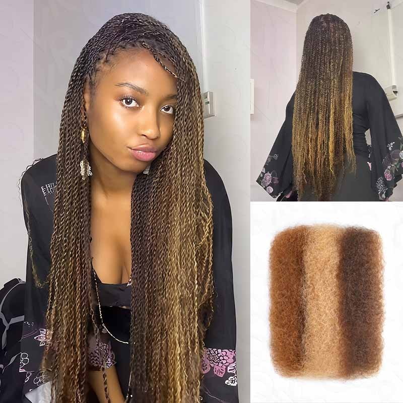 QVR #P4/30/27 Color Afro Kinky Bulk Human Hair For Braiding Dreadlock Hair Three Colors #P4/30/27 10” 3 Packs (Full Head)