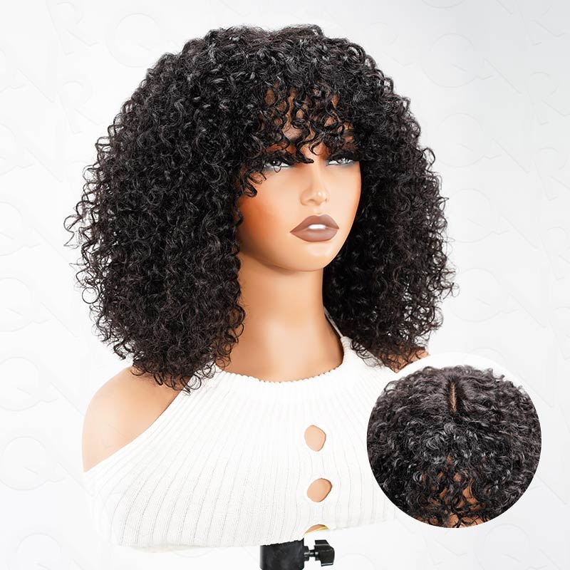 QVR Water Wave Short Pixie Bob Cut Wigs With Bangs For Black Women Natural Black MinimumLace(1×2.5inches) 10