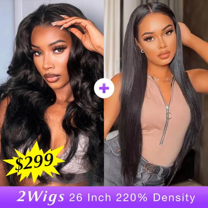 [2Wigs 26inch] Body Wave & Silky Straight 8×5 HD Lace Pre Plucked & Bleached Ready to Go Wigs Body Wave Wig – 26inch 220% – 8×5 Pre Everything Straight Wig – 26inch 220% – 8×5 Pre Everything