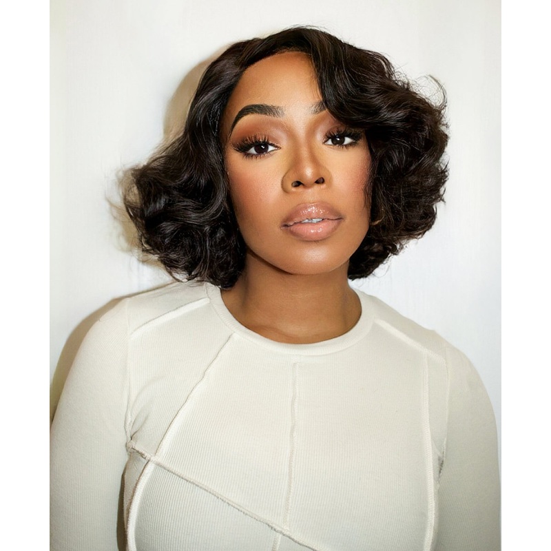 curly bob human wig – 12″ natural black.