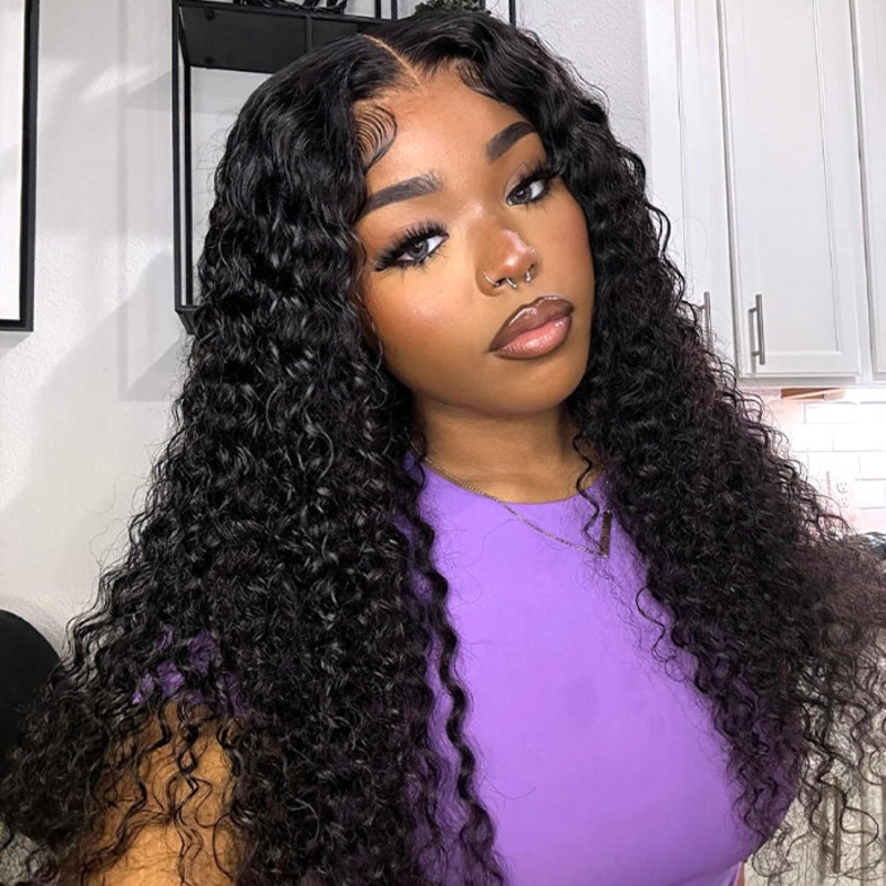 Deep Wave 4×4 HD Lace Closure Wig Pre Cut & Plucked & Bleached Put on go Glueless Wig Beginner Friendly 12 Yes 150%