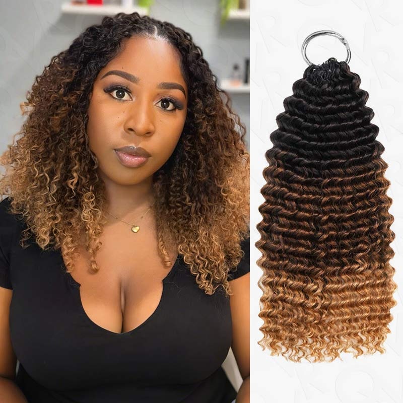 QVR Ombre #T1B/30/27 Small Kinky Curly Machine Made Feather Crochet Human Hair Extensions Ombre #T1B/30/27 14” 3 Packs (Most People Choice)