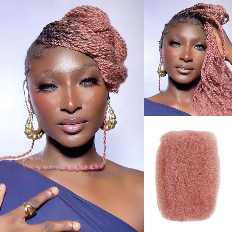 QVR Pink Color Afro Kinky Bulk 100% Human Hair Water Pink 3 Packs (Full Head) 10”