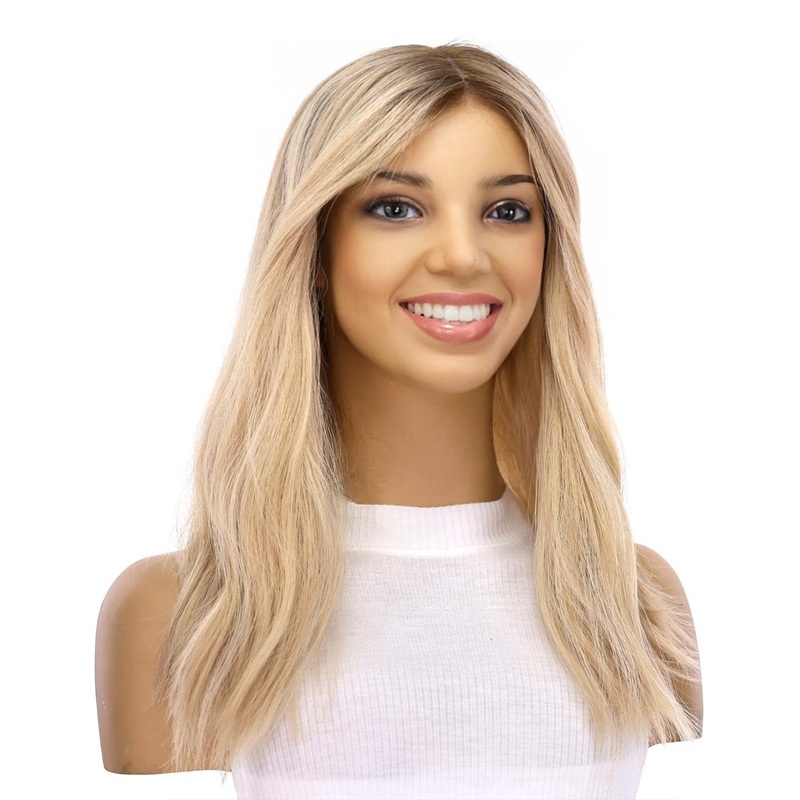 18″ Princess Silk Top Wig Beige Blonde Wavy Zig Zag Lace Front