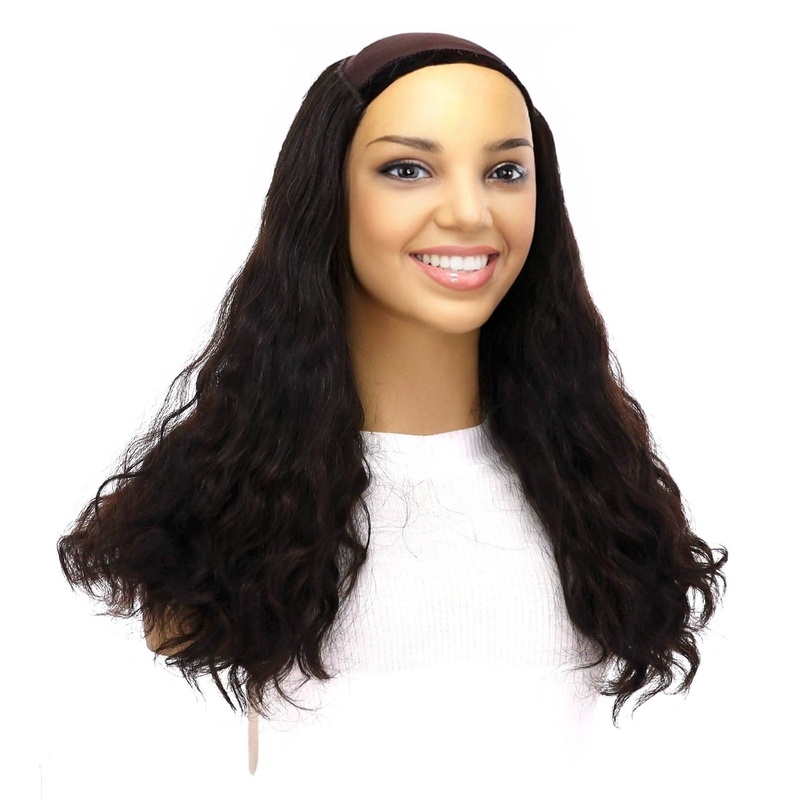 20″ HatFall Wig Natural Black Wavy Open Wefted