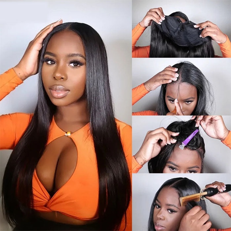 Beginnger Friendly Glueless V Part Human Hair Wigs No Leave Out Easy Install 16 Straight S-21.5