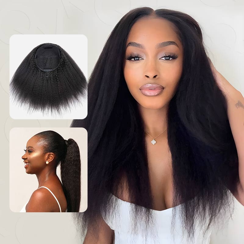 BOGO 50%|Kinky Straight Wear Go Half Wig Kinky Straight-Natural Black 14”