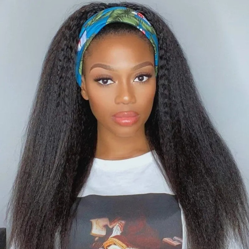 Kinky Straight Headband Wig Human Hair No Gel No Glue Wig 10 150%