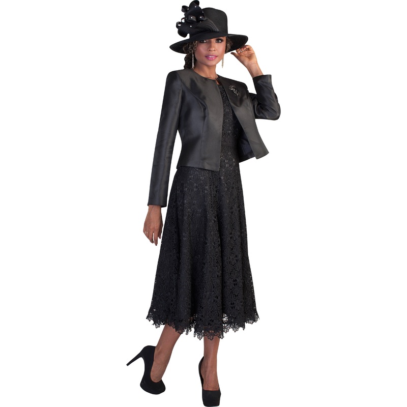 Lace Church Dress with Satin Jacket Set- 4529 BLACK 6
