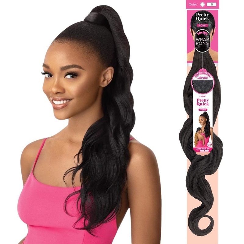 Outre Pretty Quick Wrap Ponytail – Loose Body 28″ 1 JET BLACK