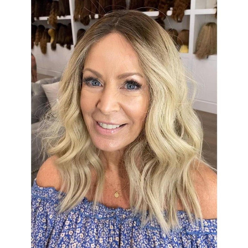 19″ Nicole Silk Top Wig Platinum Blonde w/ Reverse Balayage