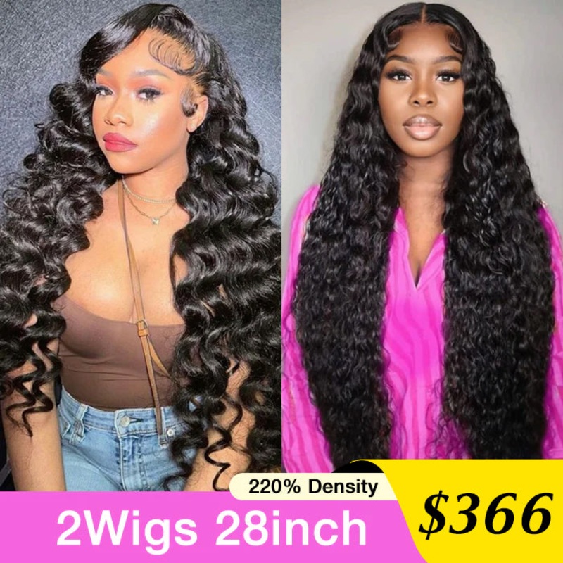 [2Wigs 28inch]  Loose Wave & Water Wave Pre Plucked & Bleached Put On & Go Glueless Wigs Loose Wave – 28inch 220% – 8×5 Pre Everything Water Wave Wig – 28inch 220% – 8×5 Pre Everything