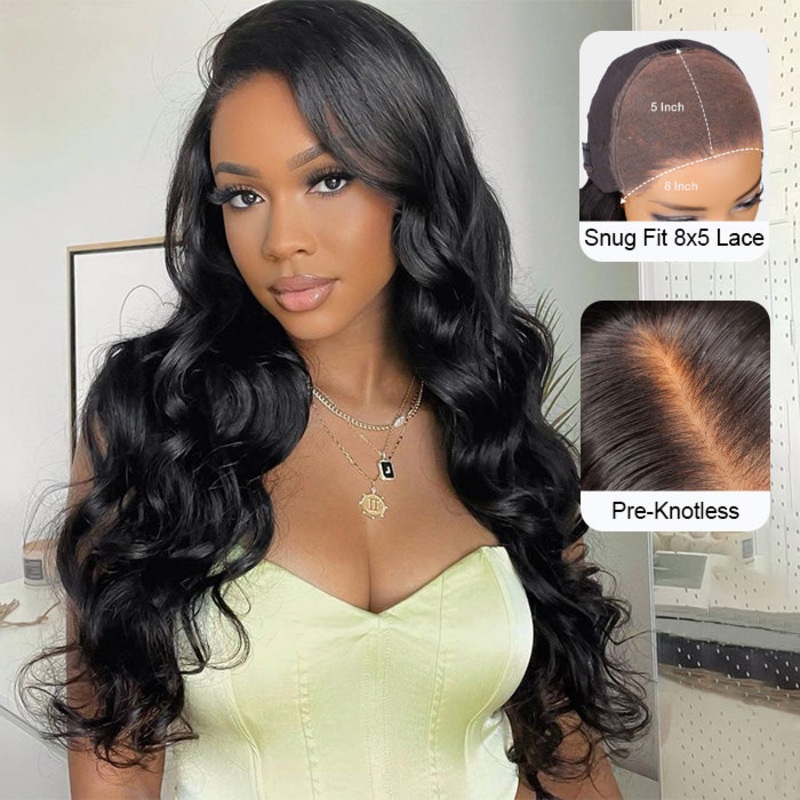 Beginner Friendly Glueless Body Wave 8×5 Ready Go Wig Pre Bleached Small Knots HD Lace Wig 20 Pre-Cut Lace & Plucked & Bleached 220%