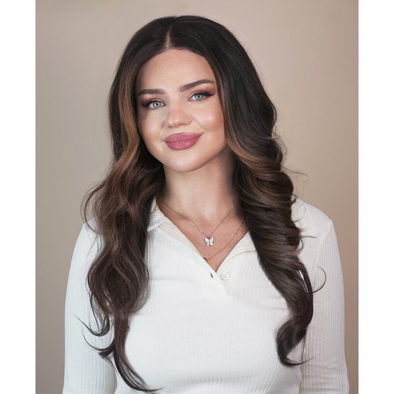 lace front human wig – 20″ dark brown balayage.