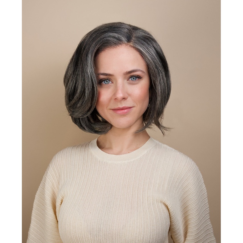 long bob with side part human wig – 10″ salt and pepper.