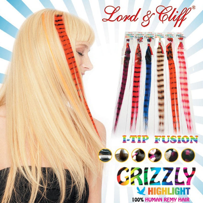Lord & Cliff 100% Human Remy Hair Feather Fusion Extension Glue I-tip – GRIZZLY 14″ 613/BROWN