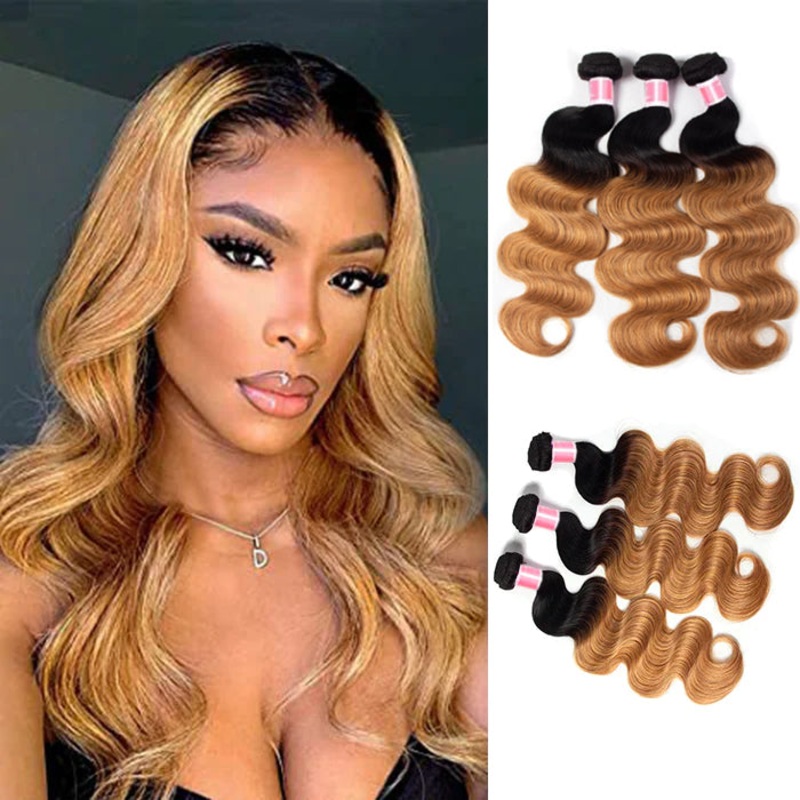Ombre Malaysian Virgin Hair Body Wave 3/4 Bundles Deal Two Tone T1B/27 Human Hair Weave Extensions 10 10 10
