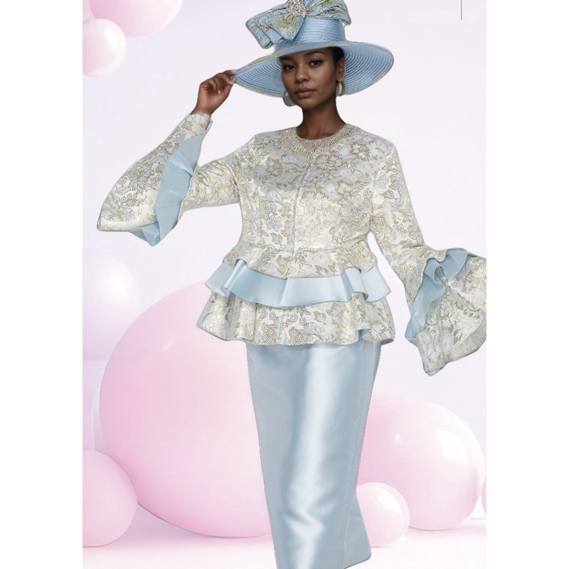 Pretty with Petals Peplum Suit Metallic Light Blue 8