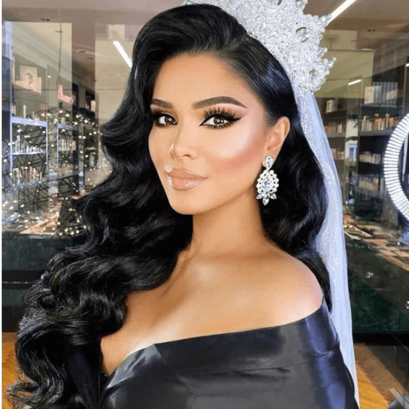 QVR Loose Wave Wedding Hairyle Transparent Wig 13×4 Lace Frontal Virgin Human Hair Wigs 16” 13×4 Transparent Lace